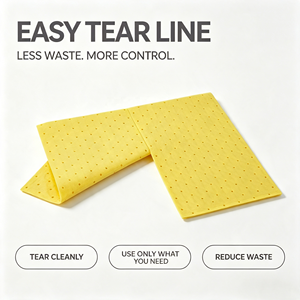 Tampons absorbants jaunes perforés à fossettes, collés par sonoterminaison pour une absorption rapide des déversements de produits chimiques dangereux - Product Image 1