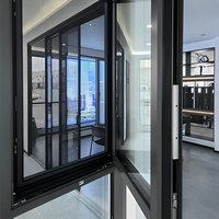 Ventana Fija de Aluminio Negro con Doble Vidrio Templado, Rotura de Puente Térmico, Tamaño Personalizado, Impermeable, para Villa o Baño