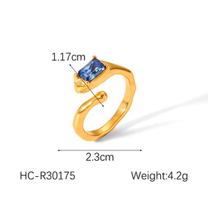 Lujoso anillo abierto de piedras preciosas de piedra lunar Irregular chapado en oro de 18 quilates de acero inoxidable resistente al agua para mujer - Product Image 6