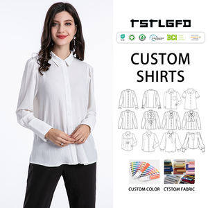 Solid Color <b>Custom</b> Mandarin Collar Women Blouse-Four-Season Recycle Fashion Regular Fit Elegant Ladies Shirt Front <b>Balloon</b> - Product Image 1