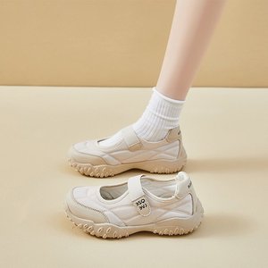 Zapatillas deportivas de velcro para mujer, estilo coreano retro, blancas, de suela gruesa, informales, para primavera/verano, comercio exterior. - Product Image 1