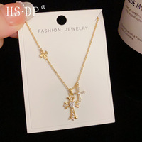 Collier Pendentif Double Croix en Zircon Minimaliste et Simple, Personnalisé, Luxe Léger, Polyvalent, Haut de Gamme, pour Clavicule
