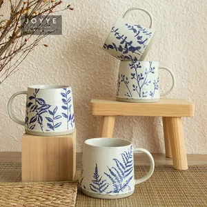 Joyyeカスタム450ml16oz手描きセラミックカップ手作りコーヒーとミルクモダンな白い芸術的な磁器マグ