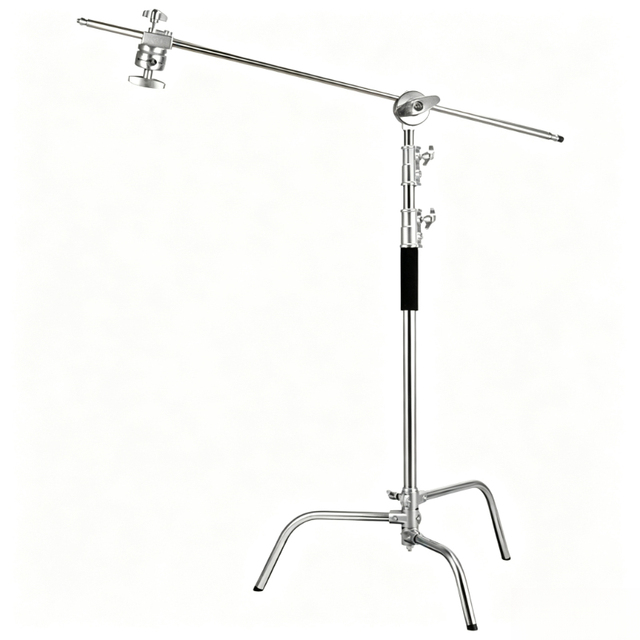 Heavy Duty Stainless Steel C Stand Tripod for Studio Photography Light Support with Boom Arm 1/4 3/8 Screw Adapter