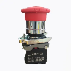 XB4-BC42 Red Round Type Mushroom Head Waterproof Emergency Stop Push Button Switch 1NC With Metal