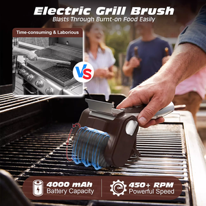 Brosse de nettoyage de barbecue sans fil rotative rechargeable avec raclette et lumière LED pour le camping et les grillades en terrasse - Product Image 2