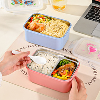Récipient d'emballage alimentaire réutilisable portable en gros 800ml 304 acier inoxydable enfants boîte à lunch Rectangle dessin animé Bento boîte à lunch