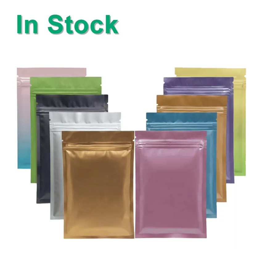 Pochettes d'emballage en Mylar, petit papier aluminium plat, multicolore mat, fermeture éclair refermable, anti-odeur, échantillon, unités