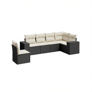 Ensemble de canapés de jardin modernes en rotin noir PE, design modulaire, coussins en mousse haute densité pour terrasse et balcon - Product Image 1