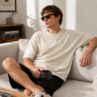T-shirt décontracté streetwear pour homme, coupe ajustée, col arrière, épaules tombantes, avec logo personnalisé brodé et imprimé