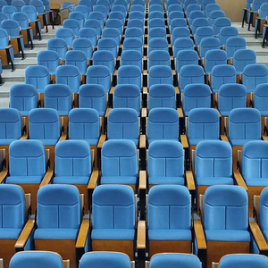 Fauteuils d'église pliants en métal, bois et tissu, noirs, pour salle de conférence, avec tablette d'écriture, pour auditorium - Vente en gros - Product Image 1