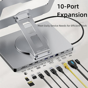Portable Foldable Aluminum Alloy 360 Degree Rotating Laptop Hub Stand 10-in-1 USB C RJ45 <strong>Docking</strong> <strong>Station</strong> Charging for Laptop - Product Image 2