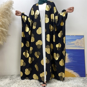 Luxury New Gold Circle <b>Print</b> Design Elastic Cuff Big Batwing Sleeves Rhinestone Polyester Women Open Abaya 1442# - Product Image 5