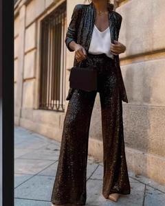 <span class=keywords><strong>Ensemble</strong></span> tailleur <span class=keywords><strong>pantalon</strong></span> long taille haute et blazer à sequins trois tons pour <span class=keywords><strong>femme</strong></span>, tenue <span class=keywords><strong>de</strong></span> ville automne, deux pièces, tenues quotidiennes, vente en gros, personnalisé ZONA - Product Image 2