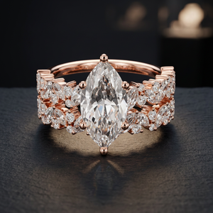 Anillo de Compromiso Unisex de Plata 925 con Oro Rosa, Estilo Hiphop, Geométrico, con Moissanita, Corte Brillante, Piedra Central en Forma de Pétalo de Flor, Joyería para Boda - Product Image 1