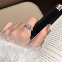 Bague double rangée pavée en argent sterling 925 avec moissanite, bague statement à quatre griffes