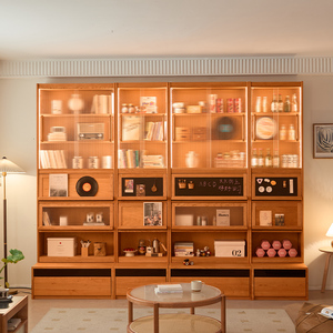 <b>Solid</b> <b>Wood</b> Cherry <b>Wood</b> Combination <b>Bookcase</b> Modular Storage For Living Room Adult Use With Back Panel - Product Image 4