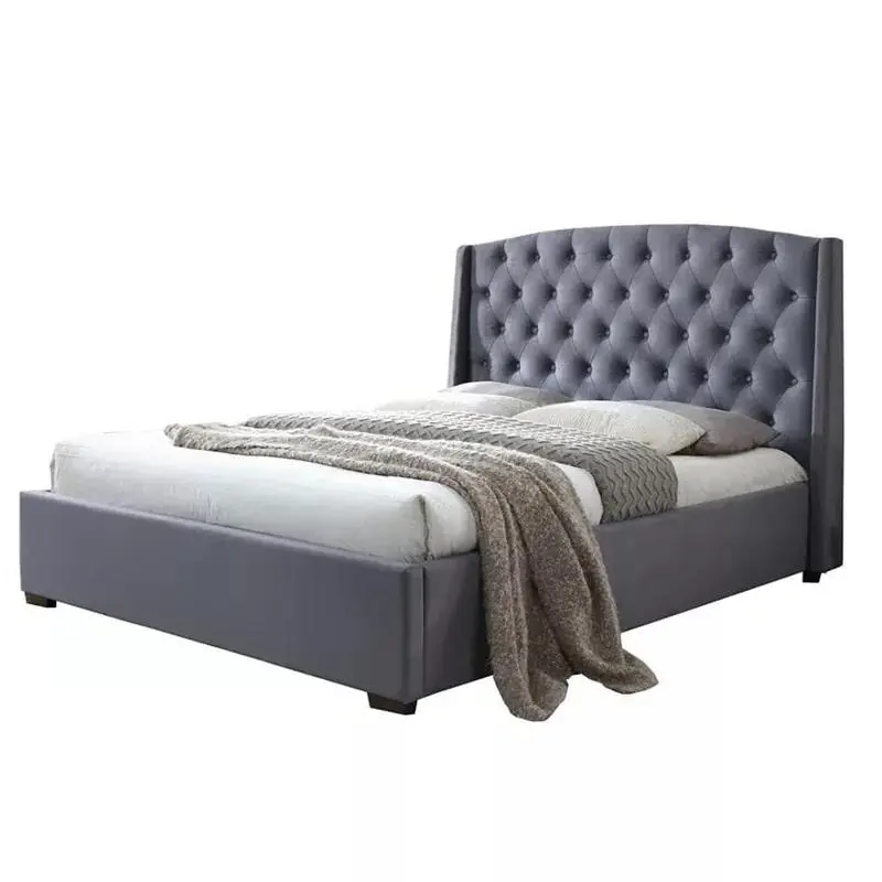 Luxury California Hotel Storage Modern Velvet Full Platform Single Doiuble Twin King Queen Size Bed Frame with Storage Headboard