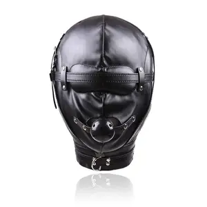 Fetish Slave Lederen Fetish Lederen Masker Met Zwart Gag Ball Voor Party Bondage Maskers Speeltjes Voor Koppels