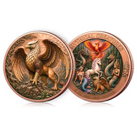 Koin Tembaga Murni 5oz dengan Relief 3D Makhluk Fantasi Mitologis: Putri Duyung, Phoenix Api, Naga Barat, Griffin, dan Naga - Koin Koleksi
