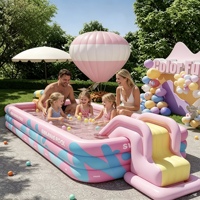 Piscine gonflable rose avec parasol et toboggan, grande, pliable, en PVC, pour usage intérieur et extérieur, pour adultes et enfants.
