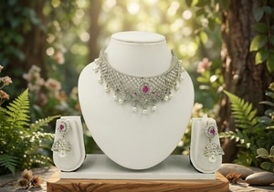 DIVYORO Elegant Silver Toned Kundan Choker Set with Pearl Drops and <b>Ruby</b> Accents Luxury Indian Bridal Jewelry for Women Party - Product Image 2