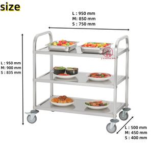 รถเข็นสแตนเลสมีล้อและมือจับอุปกรณ์ครัวเชิงพาณิชย์สำหรับโรงแรมและร้านอาหาร - Product Image 4