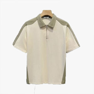 Camiseta de Manga Corta con Cierre de Media Cremallera, Estilo Color Block, Holgada, Informal, para Hombre, Estilo Británico, Verano - Product Image 2