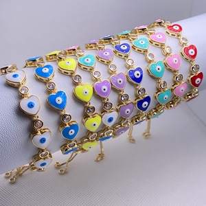 Bijoux tendance pour femmes, plaqué or 24K, goutte d'huile colorée, cœur turc mauvais <span class=keywords><strong>yeux</strong></span>, bracelet à maillons réglables, 2021 - Product Image 1