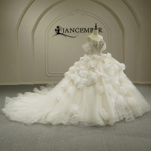 Vestido de Novia Talla Grande Gt26036, Estilo Princesa, Largo hasta el Suelo, Sin Tirantes, Espalda Descubierta, Cola de Capilla, con Flores Fruncidas, Jancember - Product Image 2