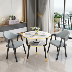 Arredamento per Ristoranti, Set da Negoziazione per Caffetterie e Negozi di Tè, Tavolo Circolare da Balcone con Piano in Lastra di Pietra, Reception Minimalista - Product Image 5