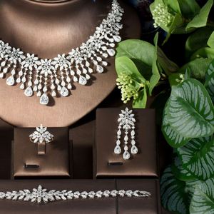 Boucles d'oreilles collier de fleurs de glycine translucides de glace de glace diamant complet ensemble de bijoux fins accessoires de robe de soirée de mariage de mariée S-258 - Product Image 3
