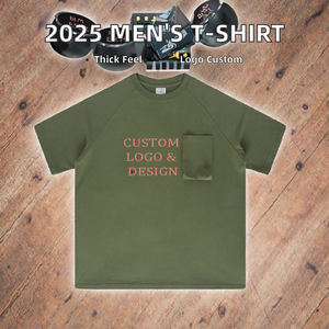 2025 Heavyweight 230Gsm 100% Cotton Crewneck T-<b>Shirts</b> for <b>Men</b> Custom Logo High Quality Solid Pattern <b>with</b> Chest <b>Pocket</b> - Product Image 2