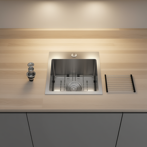 Évier de cuisine encastrable en acier inoxydable 15x15x9, cuve simple, épaisseur 16 gauge, surface carrée brossée, facile à nettoyer - Product Image 2