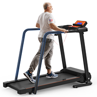 Caminadora Plegable para Personas Mayores con Pasamanos Largos, Motor Silencioso, Absorción de Impactos, Pantalla LED, Máquina para Caminar y Correr en Casa
