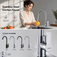 Robinet de cuisine moderne en acier inoxydable, monocommande, finition brossée, à poser sur plan, eau chaude et froide
