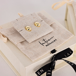 Pochette à cordon personnalisée de haute qualité pour bijoux, emballage de boucles d'oreilles imprimées, sac en lin, pochette cadeau en coton - Product Image 5