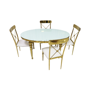 Fourniture d'usine table de banquet en acier inoxydable meubles d'hôtel en métal de luxe décors de mariage en verre or salon extérieur - Product Image 6