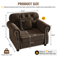 Canapé Chesterfield moderne du milieu du siècle, rembourré en velours, avec capitonnage boutonné, comprend 1 coussin, marron, 41,3 pouces