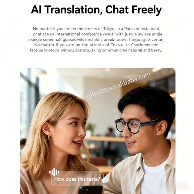 GHealth 2026 New 8MP HD AI Smart Googles Eyewear Outdoor Travel Real-Time Translation OEM Camera Shooting Voice Assistant