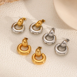 Geometric <b>Circle</b> Stainless Steel Stud Earrings Gold Silver Tone Fashion Jewelry For Women European Style - Product Image 1