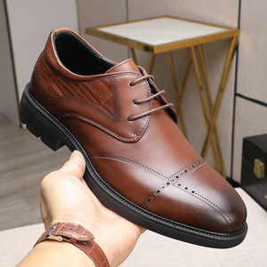 Zapatos Oxford de Vestir para Hombre, de Cuero Genuino, Punta Redonda, con Cordones, Suela de Goma Antideslizante, para Oficina, Carrera, Todas las Temporadas - Product Image 3