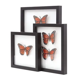 Display Box 3D Wood Shadow Box Wholesale Wooden Frames With Glass 5X7 6X6 Butterfly Customize Photo Frames Custom Size 1 Pcs