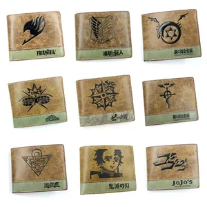50 डिजाइन थोक Mangas मोबाइल फोनों के लिए जेब Shingeki कोई Kyoji पर्स लघु चमड़ा वॉलेट Anime प्रशंसकों के लिए