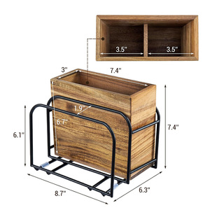 Wood And Iron Cutlery Storage Box 7.4x6.3x6.1 Inch With Compartments For Kitchen Organizers - Product Image 1