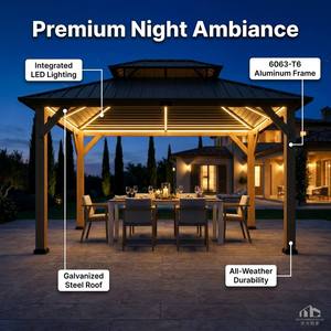 <span class=keywords><strong>Gazebo</strong></span> Moderno para Exteriores de Aluminio 6063 con Techo de Lamas, <span class=keywords><strong>3x3</strong></span>, 3x4, 4x4M, Techo Galvanizado, Pérgola Cuadrada para Jardín o Patio con Cortina - Product Image 3