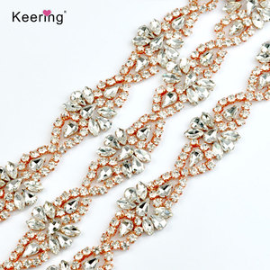 סוס עיניים חרוזים רצועת צורת זכוכית חרוזים קלטת קריסטל ריינסטון חם לתקן תיקון Applique עם רוז זהב מתכת שרשרת - Product Image 4