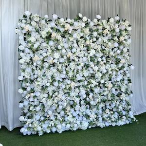 Y-FW009ขายร้อนแผงติดผนังดอกไม้สีเขียวสำหรับงานแต่งงาน3D สัมผัสของจริงผนังฉากหลัง5D ผนังดอกไม้8 x 8FT ม้วนขึ้นตกแต่งผ้าไหม - Product Image 1