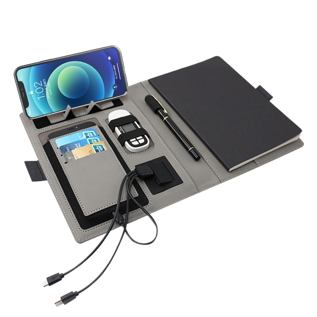 Lork Business A5 Notebook 8000mAh Wireless Charger Phone Holder Planner Leather Diary Spiral Style Loose-leaf for Gift Promotion