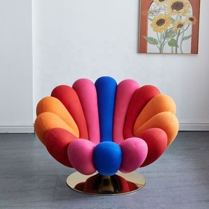 Poltrona Girevole a Ventaglio in Velluto con Bordo Ondulato, <span class=keywords><strong>Design</strong></span> a Petalo Multicolore, Base in Metallo Dorato, Arredamento per <span class=keywords><strong>Soggiorno</strong></span>, Poltrona, Fauteuil - Product Image 2